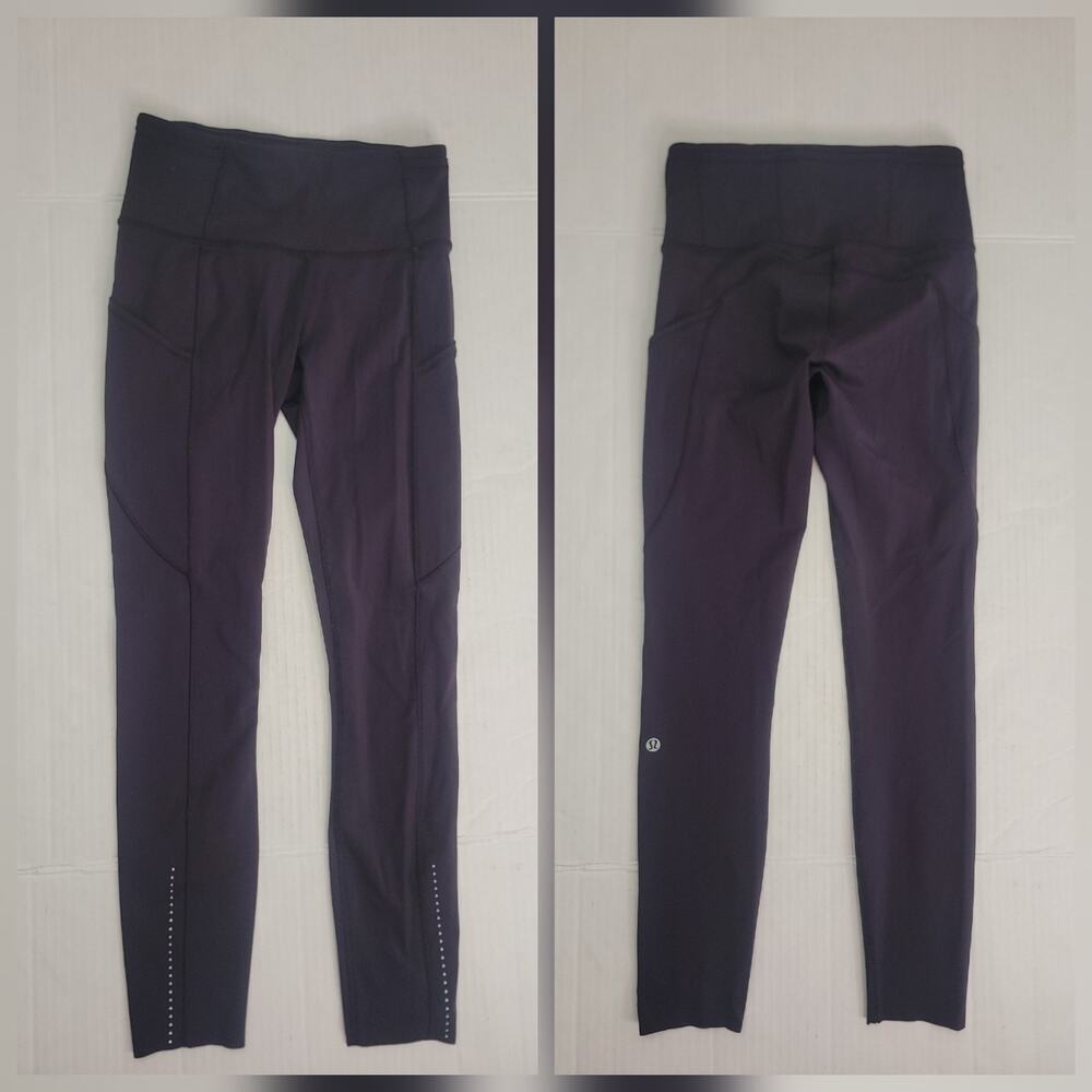 Lululemon Leggings Sz 4 Side Pockets Fast Free High Rise 25" Nulux Purple W5ATIS